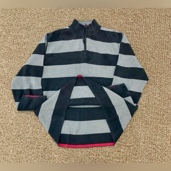 Men's XL 100% Cotton Horizontal Striped Evergreen 1/4 Zip Sweater - Picture 9 of 12